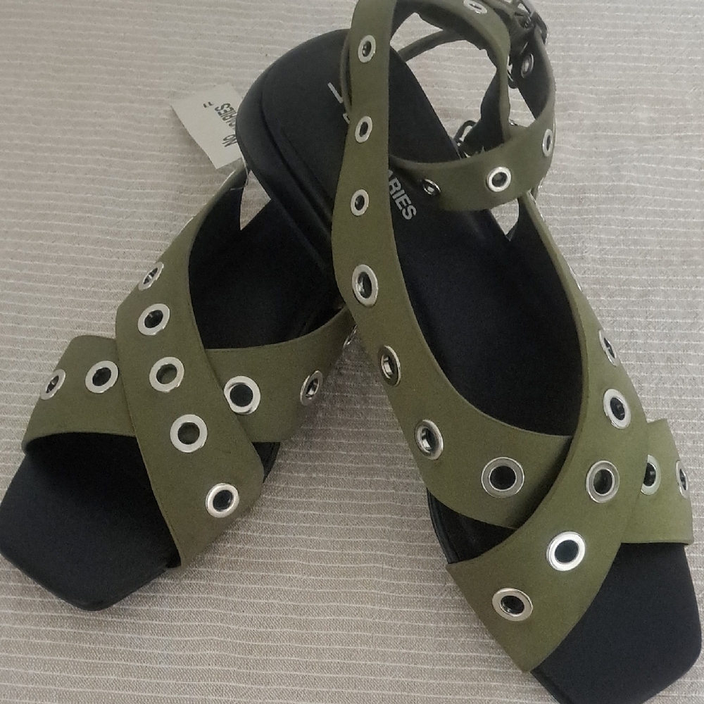 No Boundaries Olive Sandals with Metallic Accents